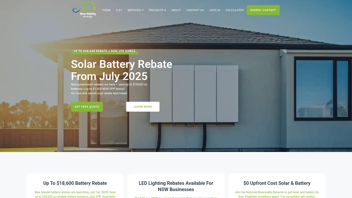 New Ability Energy — Solar & Battery live website preview
